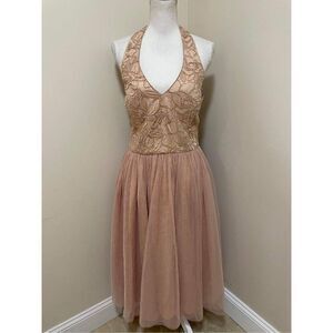 Donna Morgan Sleeveless Sheer Mesh V-Neck Midi Dress Size 16